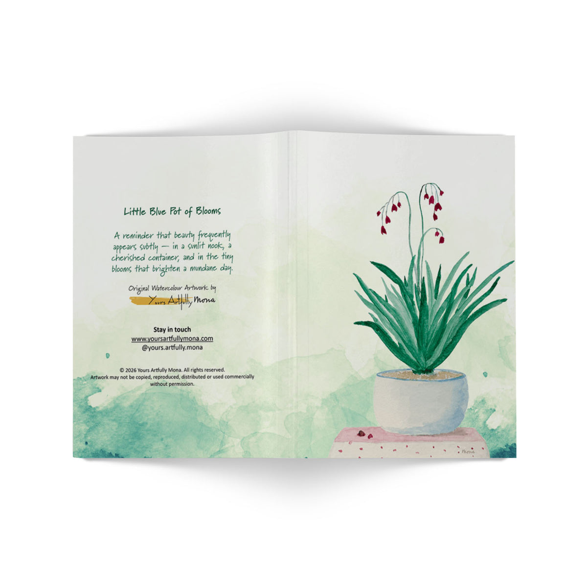 Softback Notebook A5 Ruled Paper - Graceful botanical illustration featuring potted succulent with arching stems and dangling crimson flowers in soft watercolour style