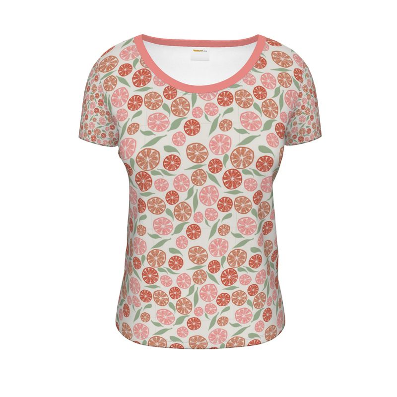 T-shirt with a fruit pattern on a white background