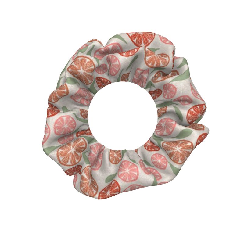 Scrunchie with fruit pattern on a white background