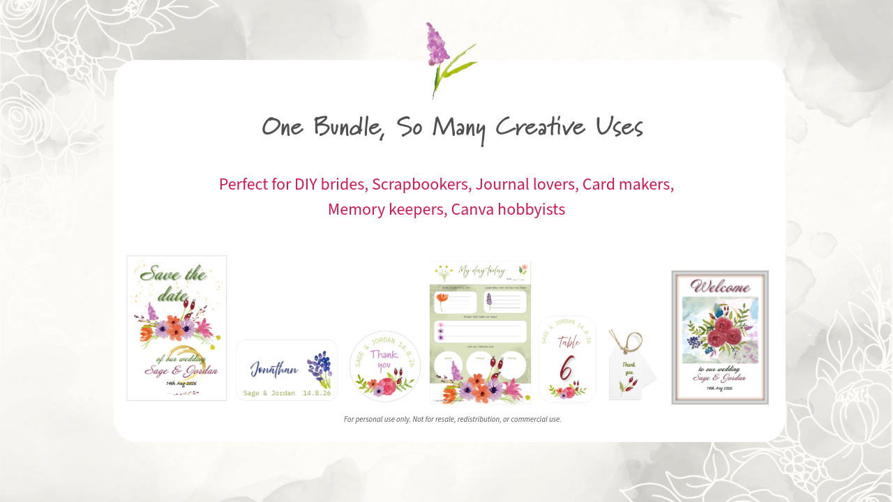 Promotional graphic for customizable designs with text and floral elements on a white background.