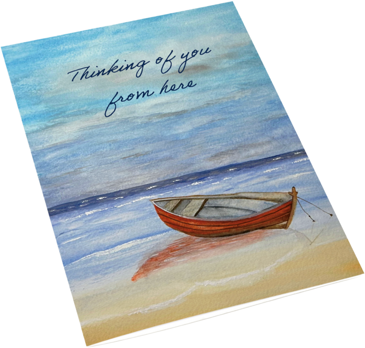 Red Boat by the Shore - Thinking of You - A6 Greeting Cards with envelopes