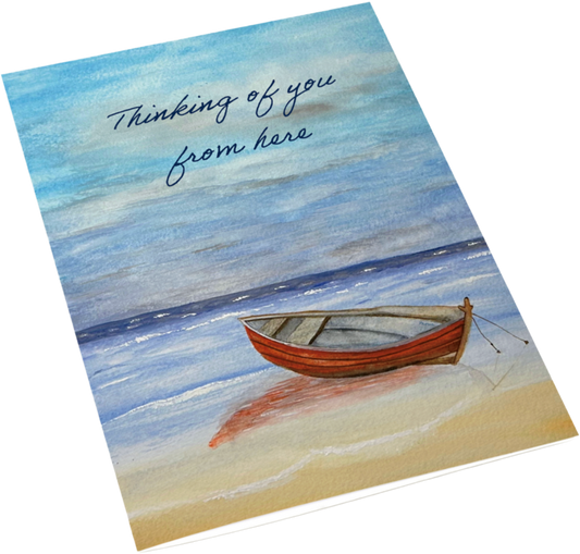 Red Boat by the Shore - Thinking of You - A6 Greeting Cards with envelopes