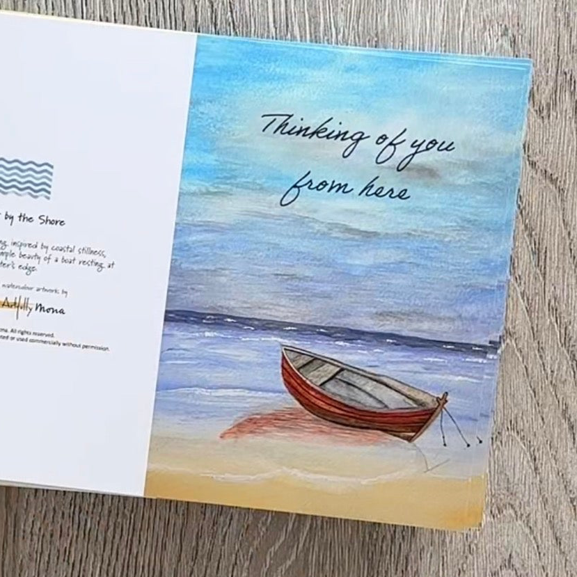 Red Boat by the Shore - Thinking of You - A6 Greeting Cards with envelopes