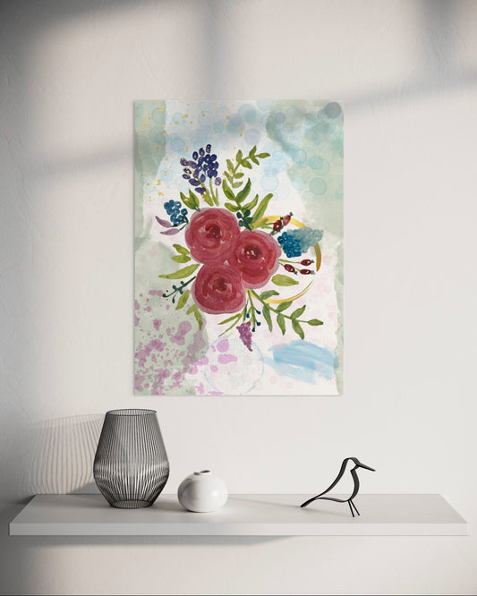 Watercolor Rose Bouquet Print on Matte Paper (Unframed)