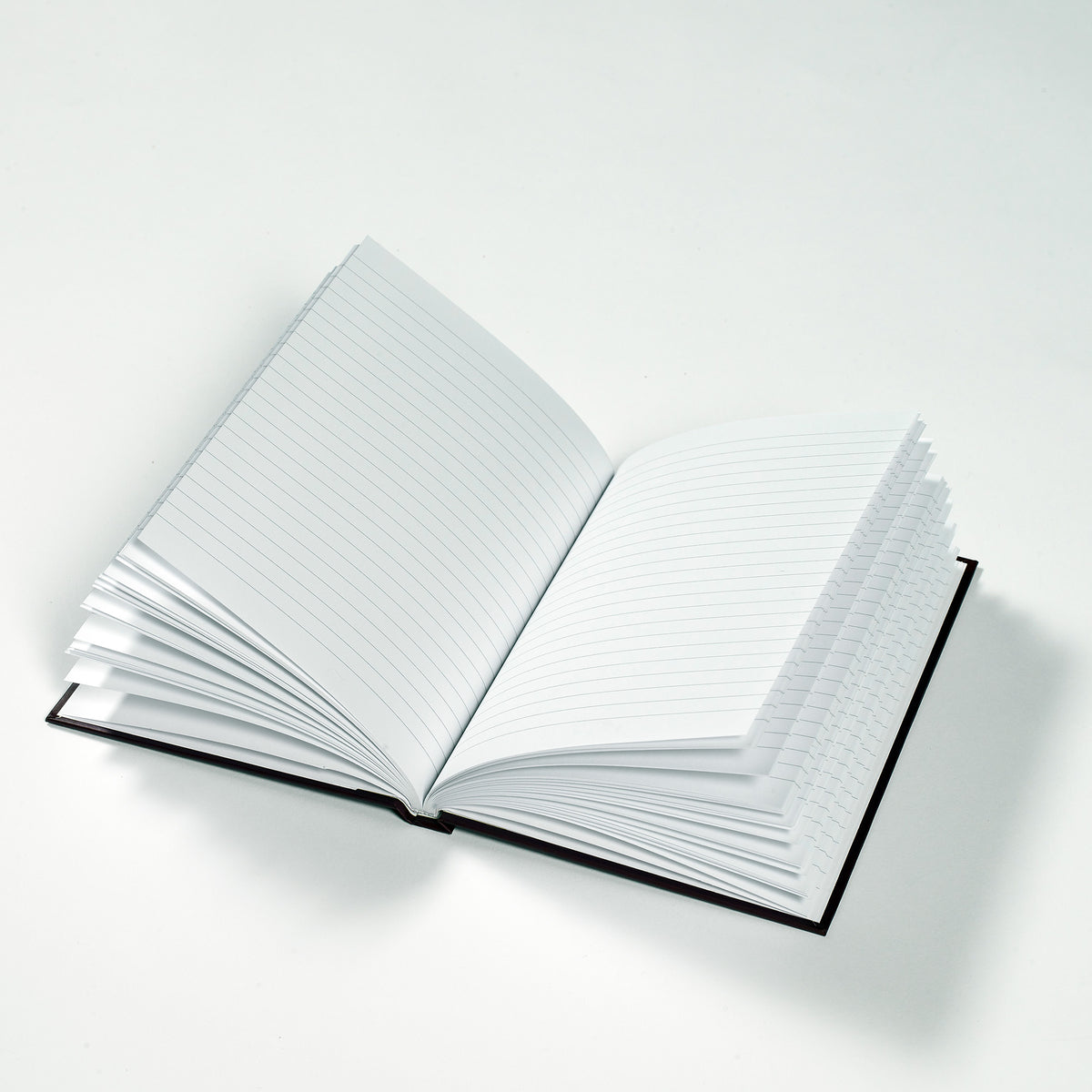 Open book with blank pages on a white background