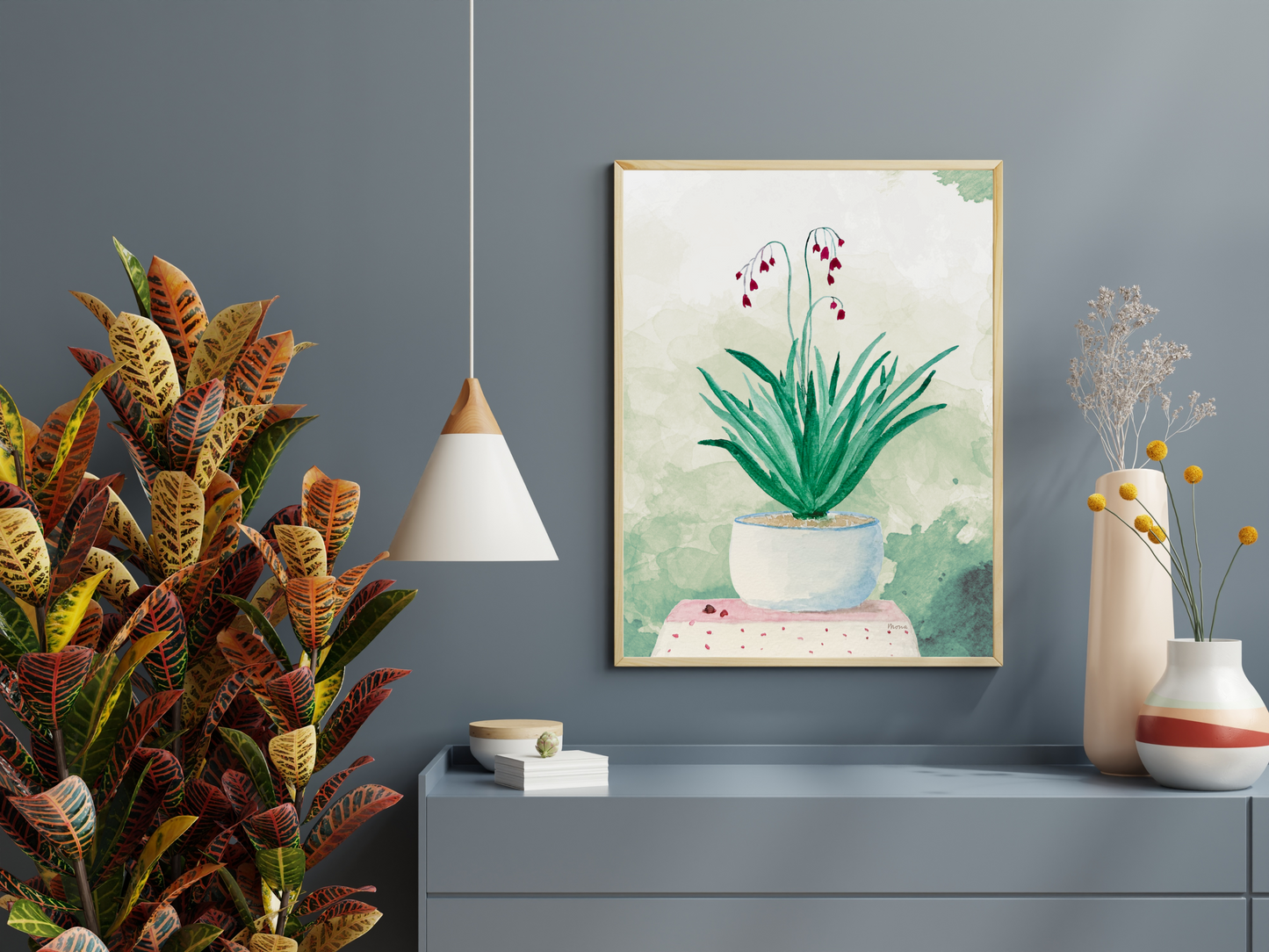 Little Blue Pot of Blooms Printable Wall Art - Digital Download