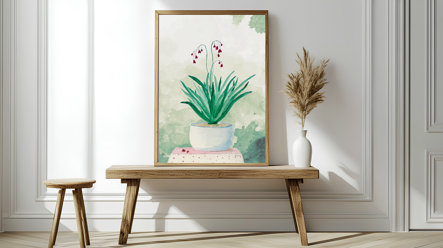 Little Blue Pot of Blooms Printable Wall Art - Digital Download