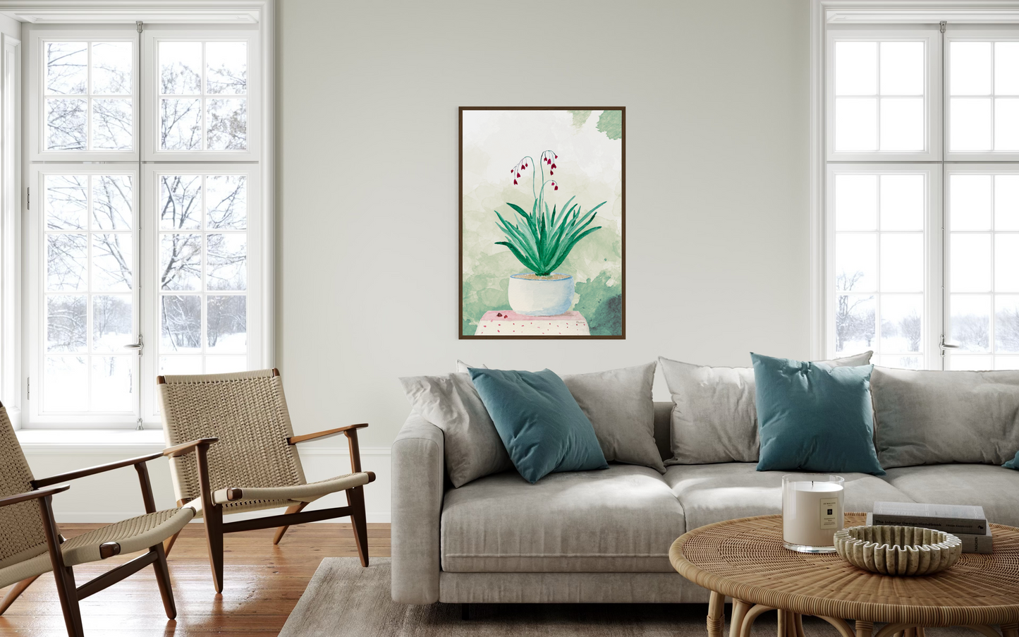 Little Blue Pot of Blooms Printable Wall Art - Digital Download