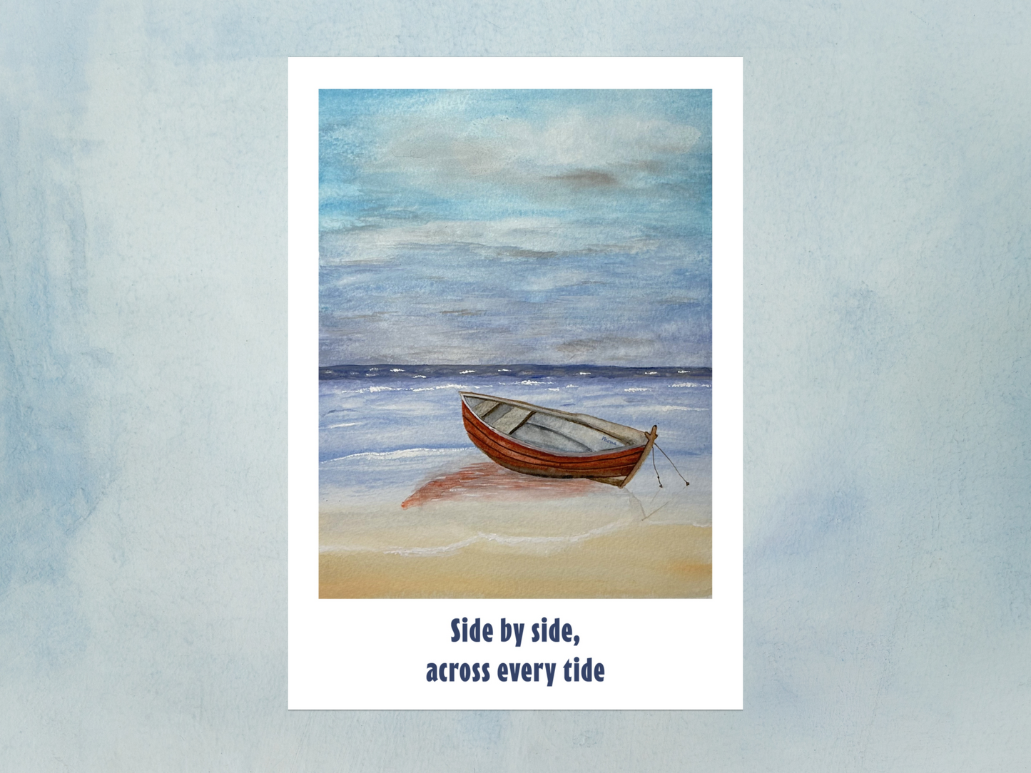 Red Boat by the Shore - Coastal Watercolour Art Print
