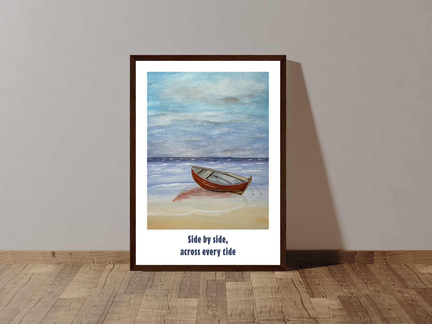 Red Boat by the Shore - Coastal Watercolour Art Print