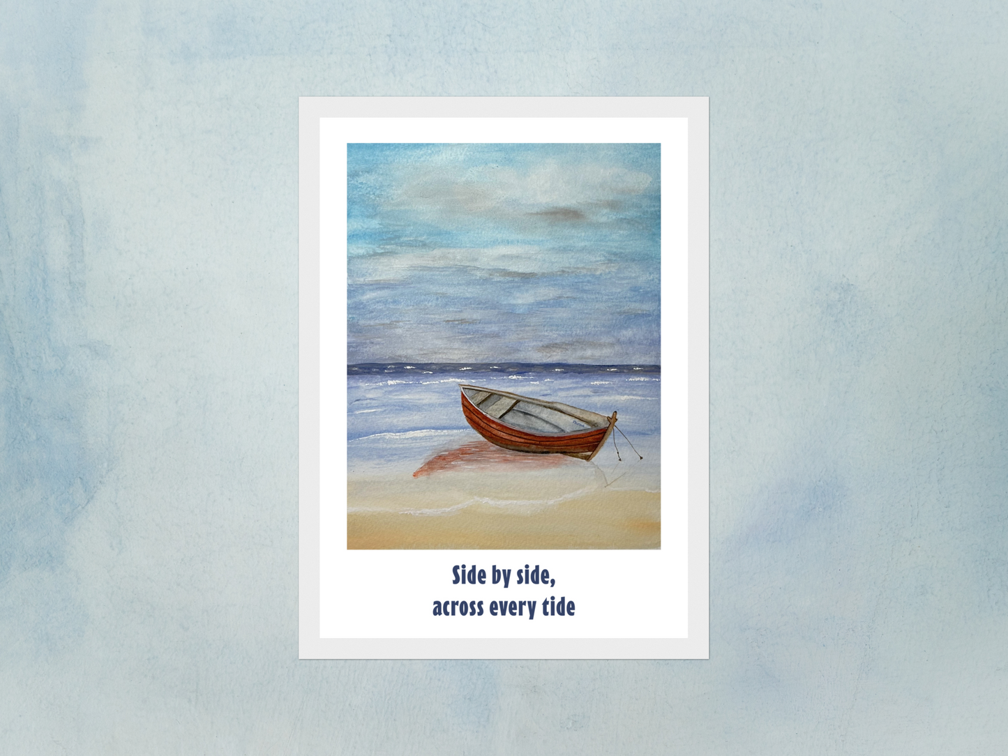 Red Boat by the Shore - Coastal Watercolour Art Print