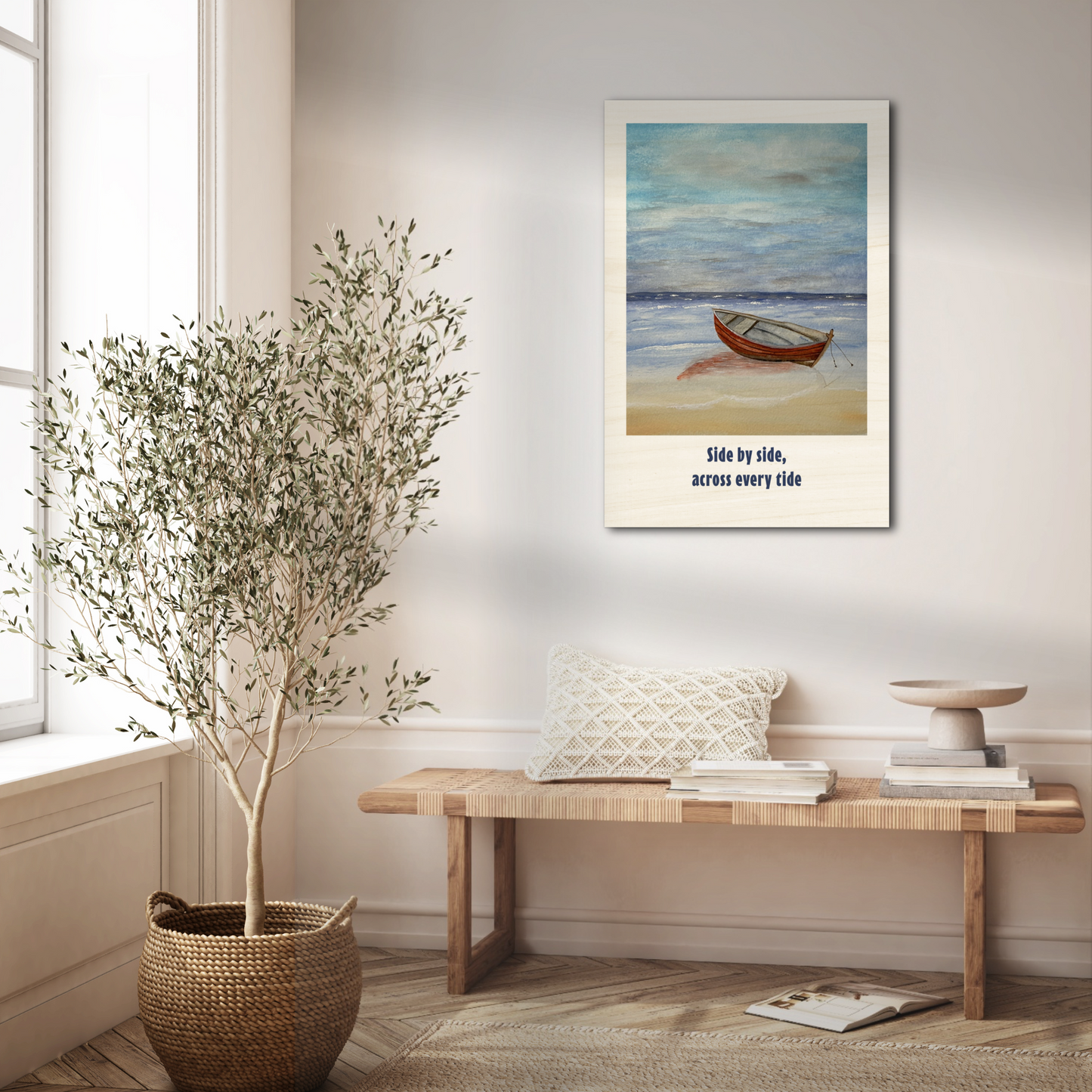 Red Boat by the Shore - Coastal Watercolour Art Print