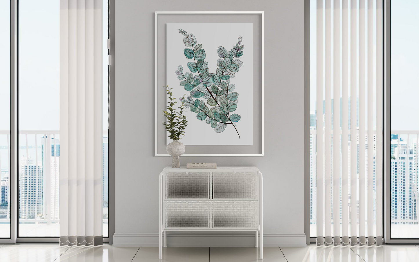 Greens and Teals Watercolour Art Print in Wooden Frame