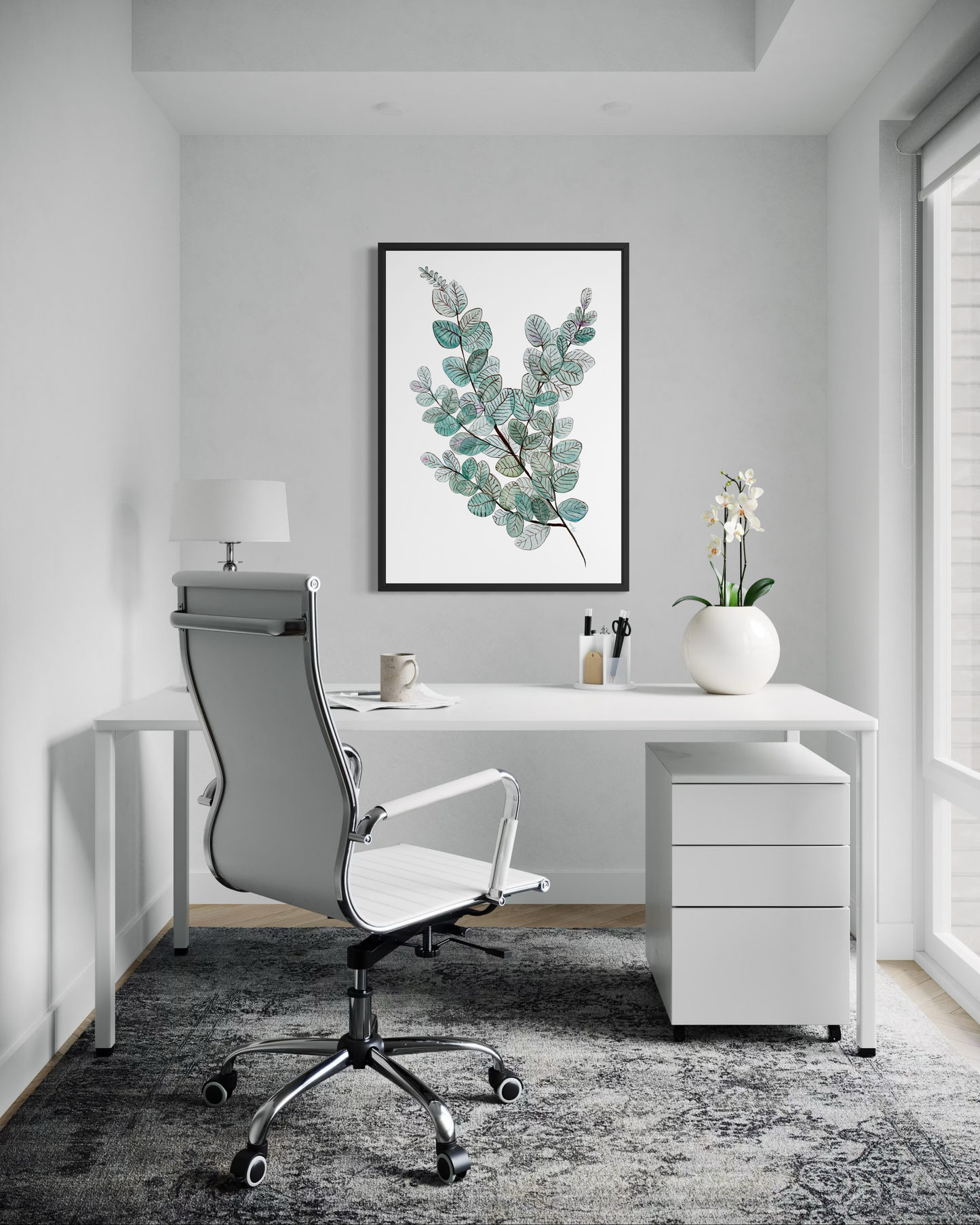 Greens and Teals Watercolour Art Print in Wooden Frame