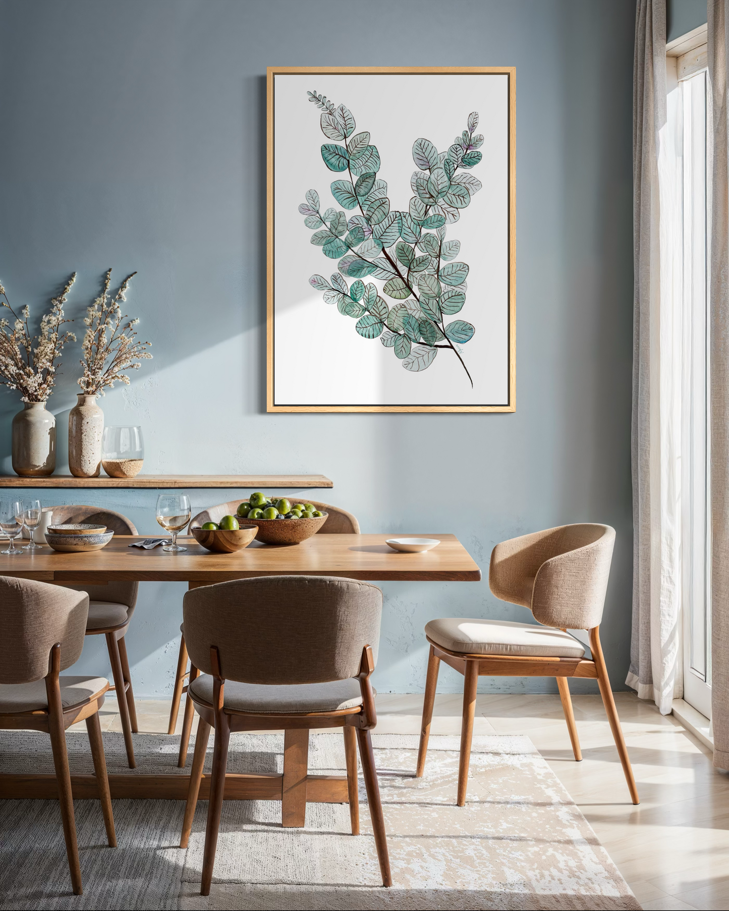 Greens and Teals Watercolour Art Print in Wooden Frame