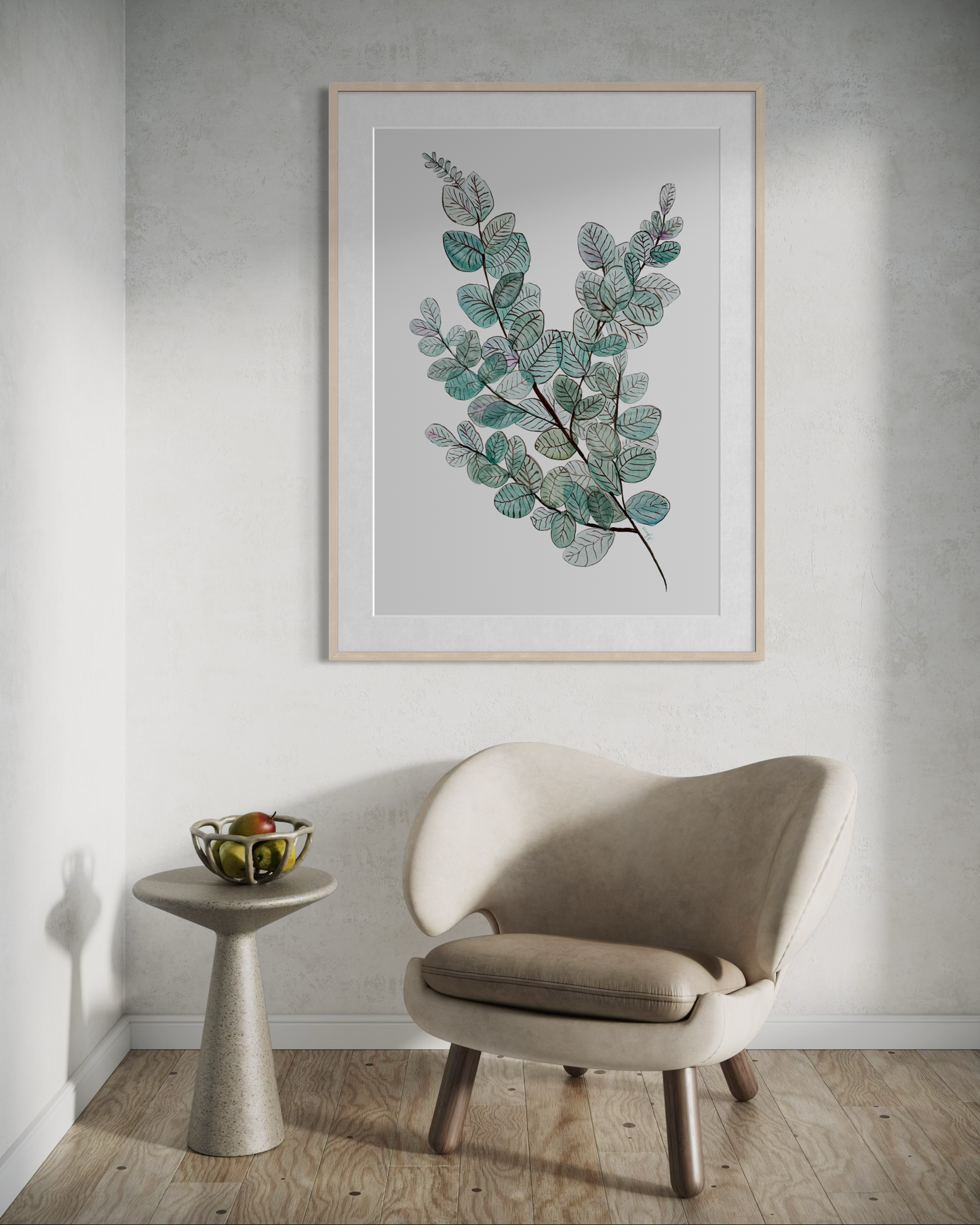 Greens and Teals Watercolour Art Print in Wooden Frame