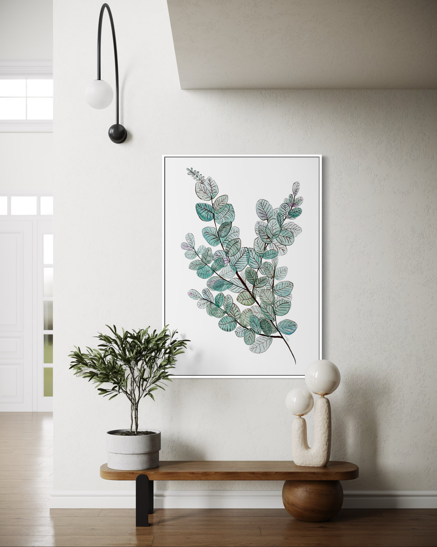 Greens and Teals Watercolour Art Print in Wooden Frame