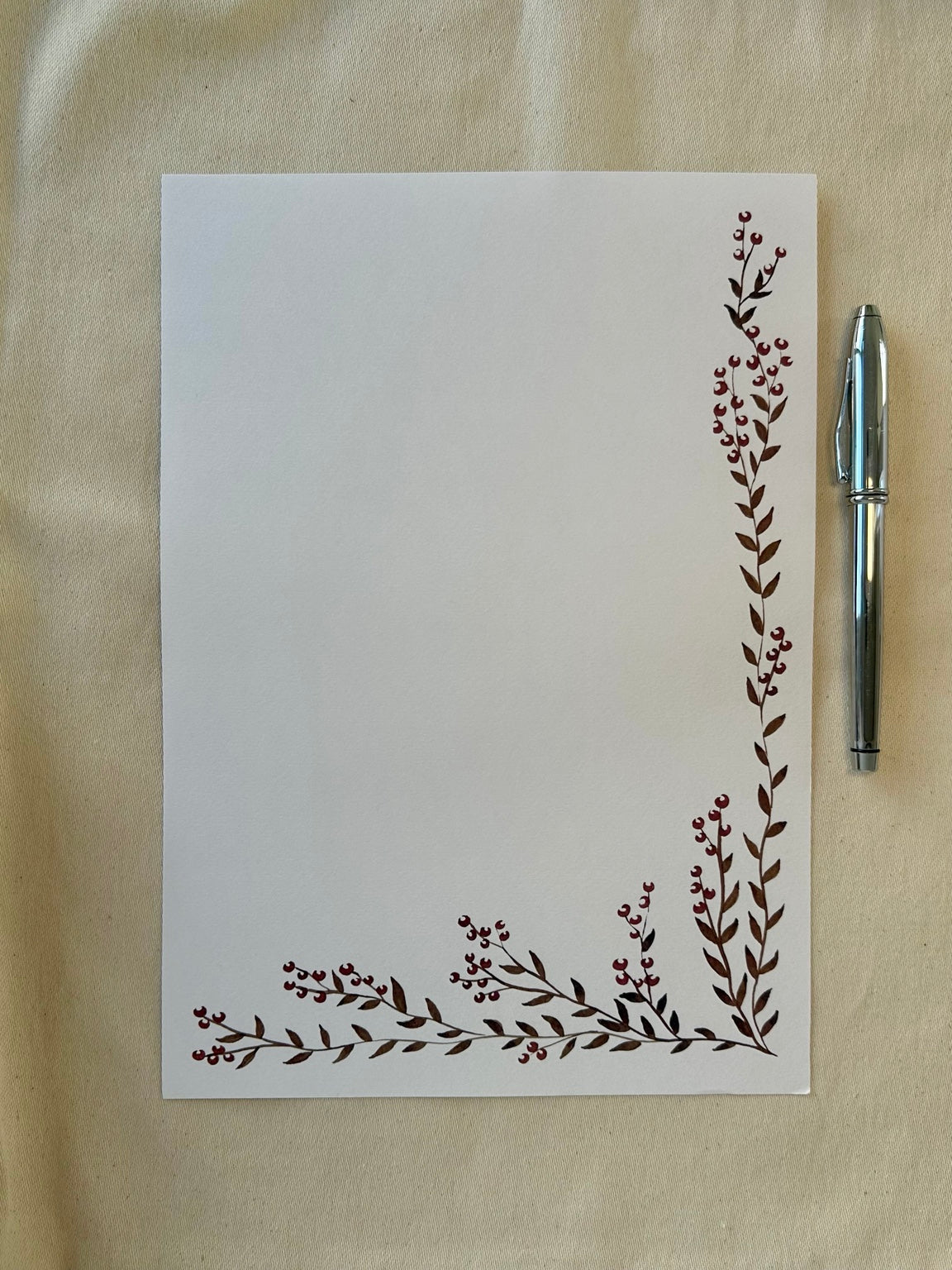 Autumn Gather A4 letter paper with botanical border and pen