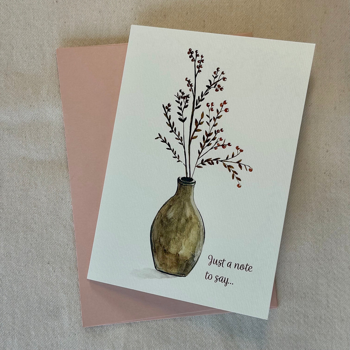 Autumn Gathered Just a Note card with blush envelope