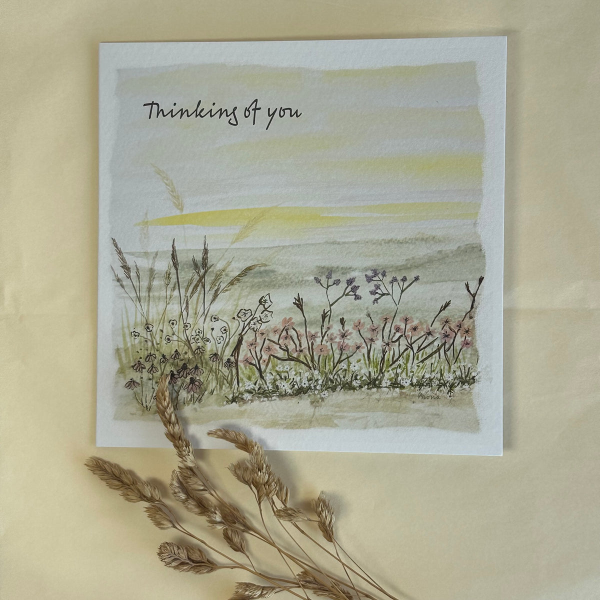 End of Summer Thinking of You greeting card styled with dried grasses