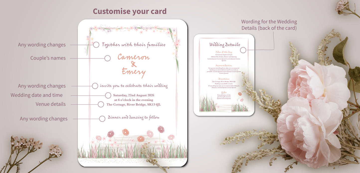 Garden Romance Wedding Invitation Card with Envelope - Pack of 10