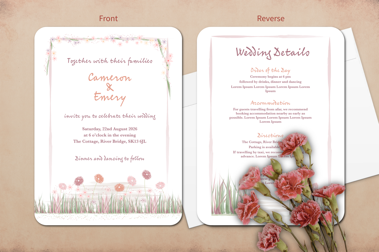 Garden Romance Wedding Invitation Card with Envelope - Pack of 10