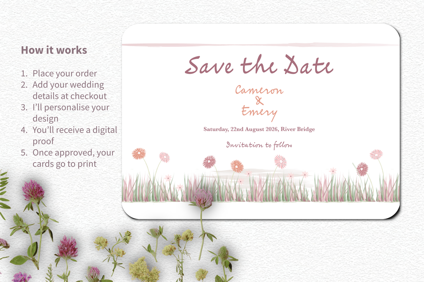 Garden Romance Save the Date Card with Envelope - Pack of 10