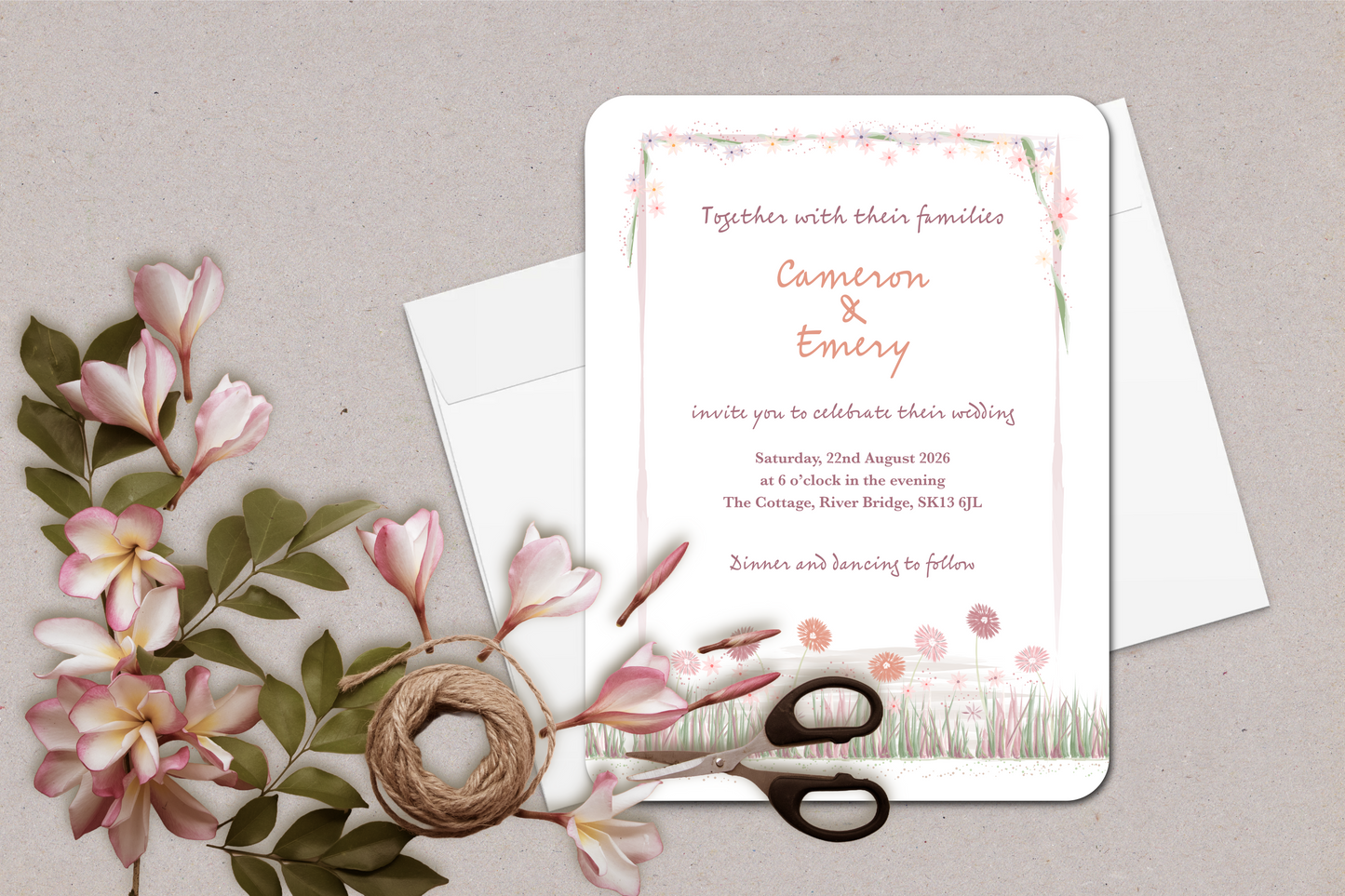 Garden Romance Wedding Invitation Card with Envelope - Pack of 10