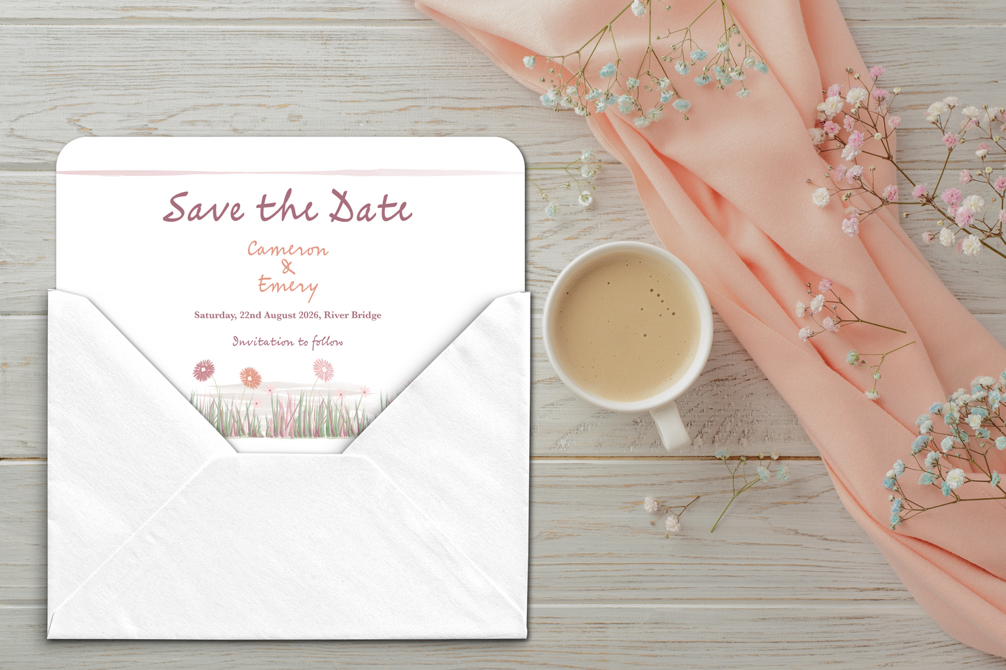 Garden Romance Save the Date Card with Envelope - Pack of 10