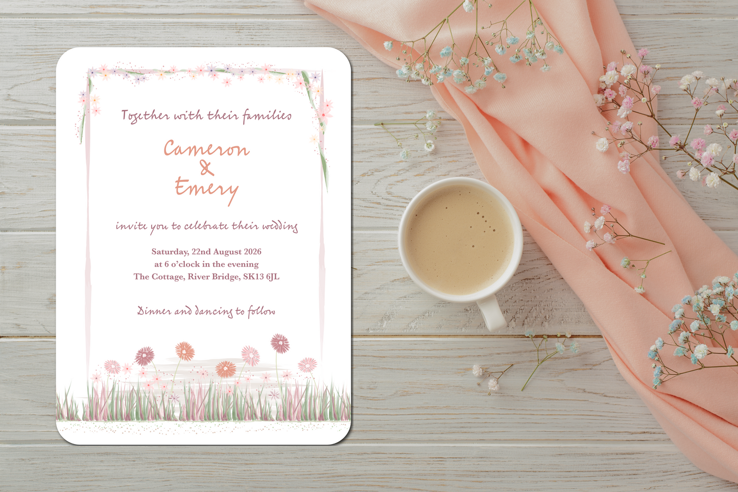 Garden Romance Wedding Invitation Card with Envelope - Pack of 10