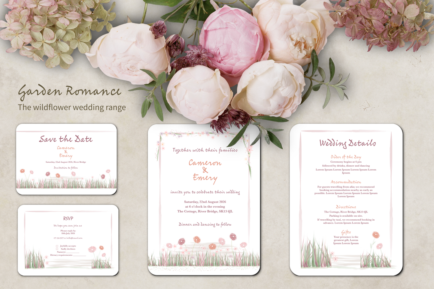 Garden Romance Save the Date Card with Envelope - Pack of 10