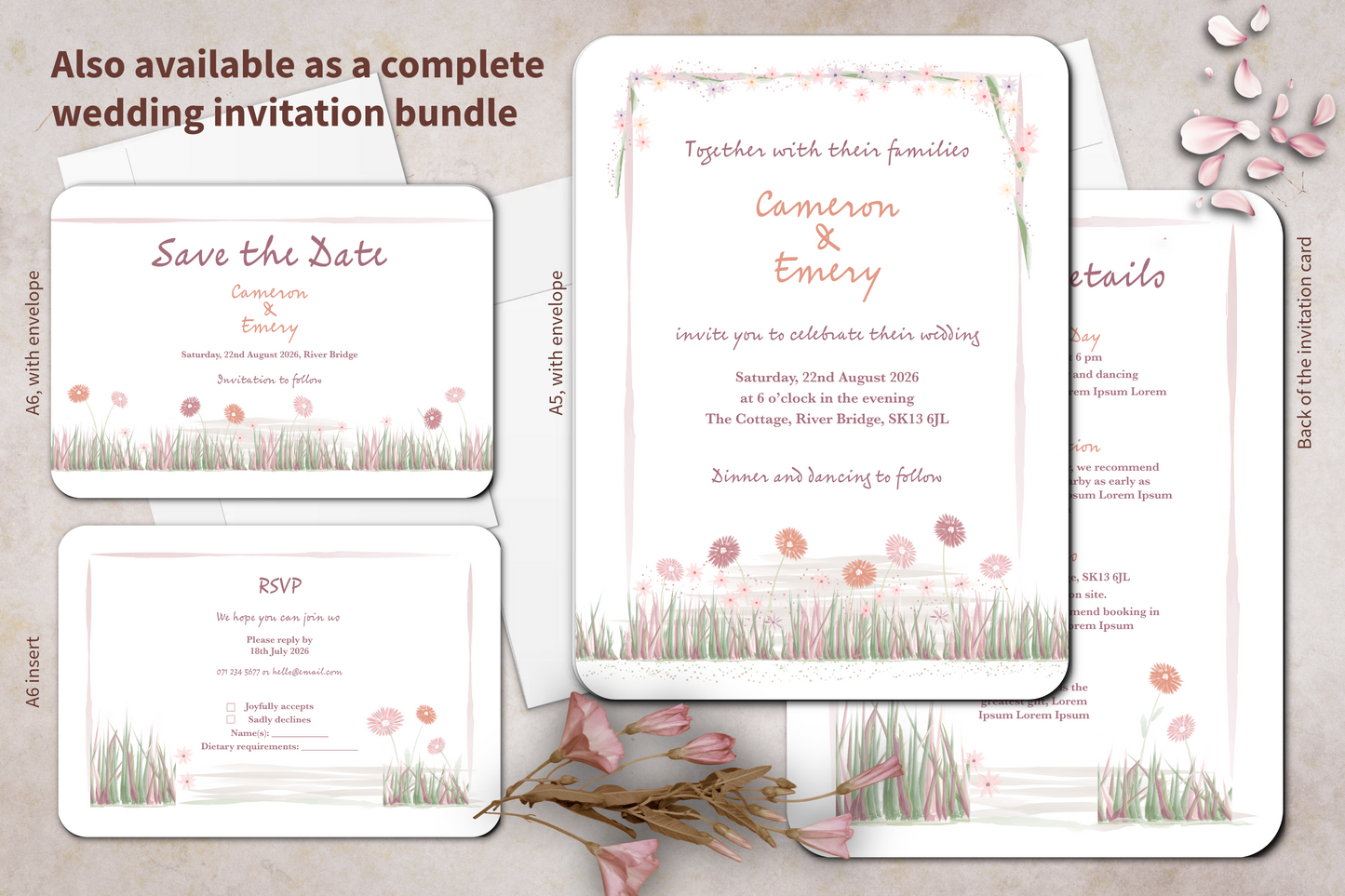 Garden Romance Save the Date Card with Envelope - Pack of 10