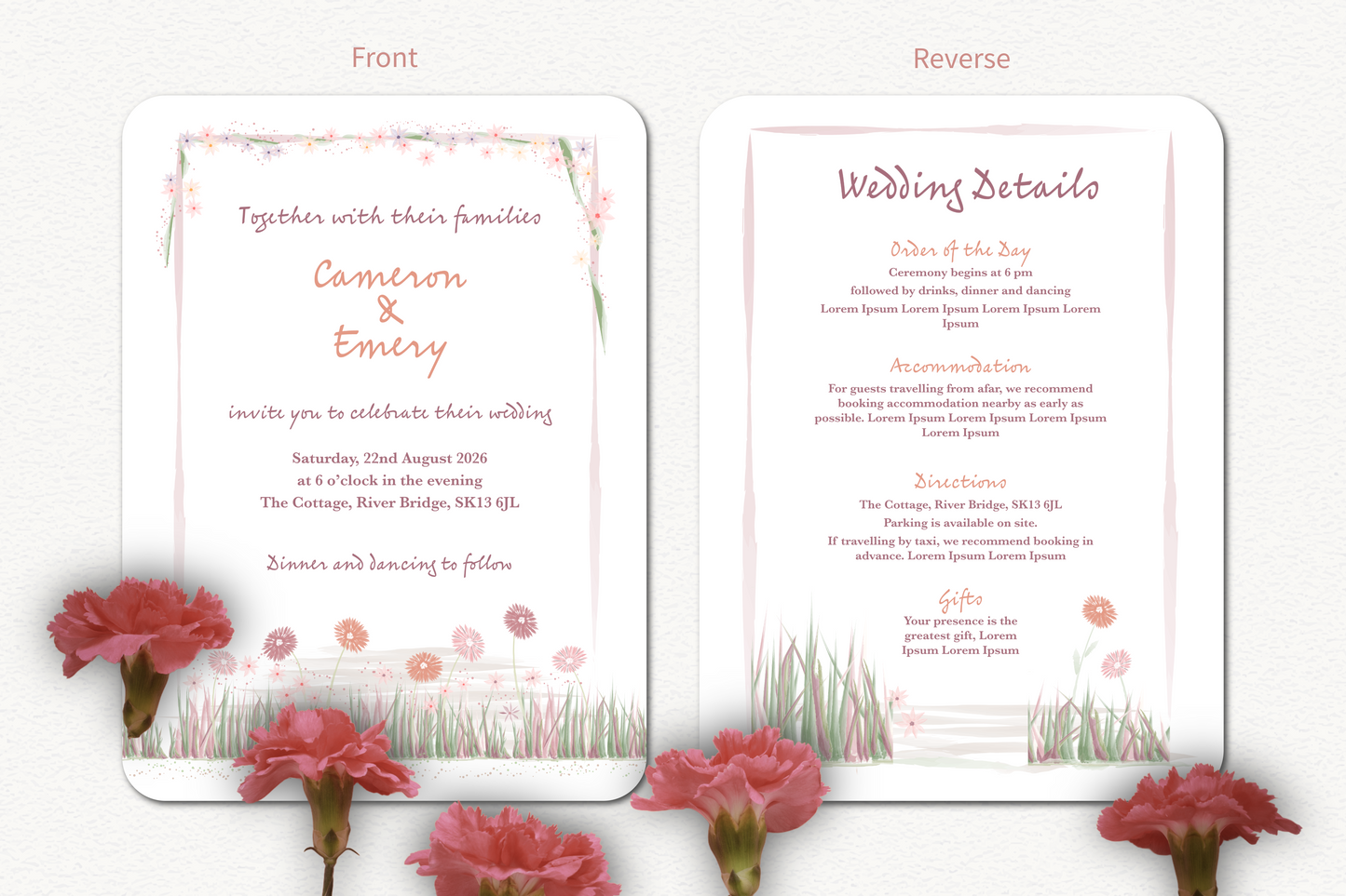 Garden Romance Wedding Invitation Card with Envelope - Pack of 10