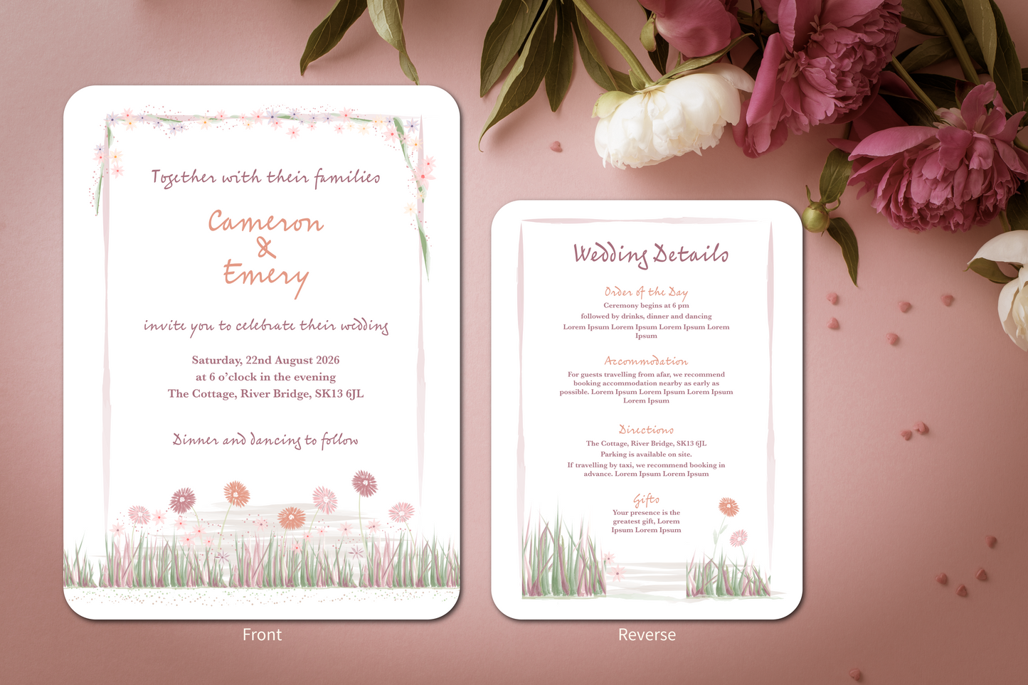 Garden Romance Wedding Invitation Card with Envelope - Pack of 10