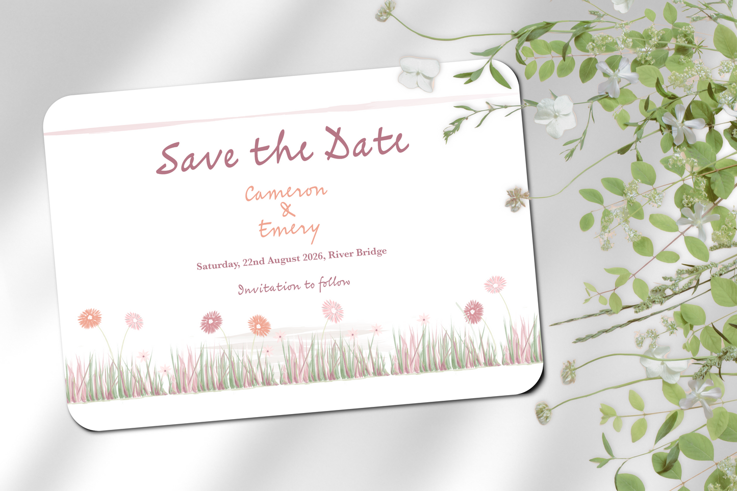Garden Romance Save the Date Card with Envelope - Pack of 10
