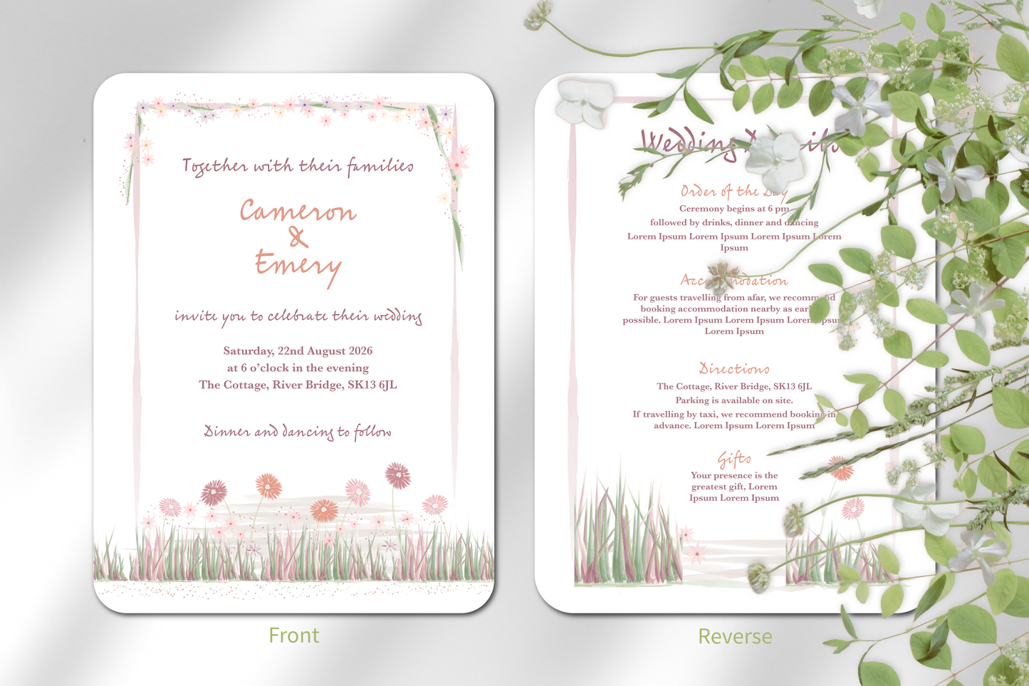 Garden Romance Wedding Invitation Card with Envelope - Pack of 10