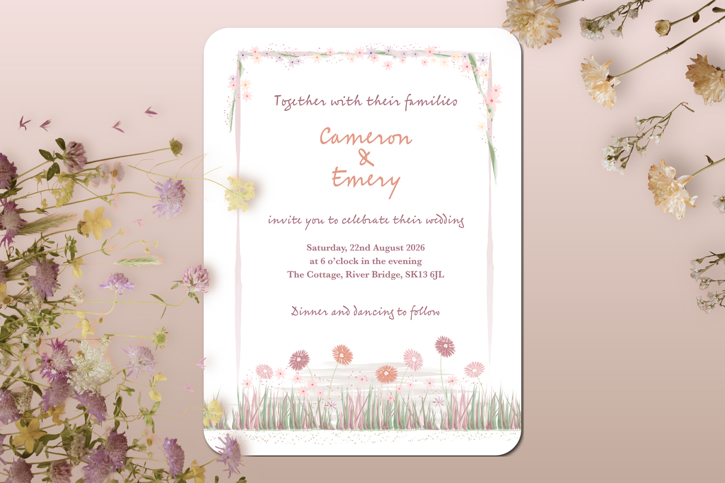 Garden Romance Wedding Invitation Card with Envelope - Pack of 10