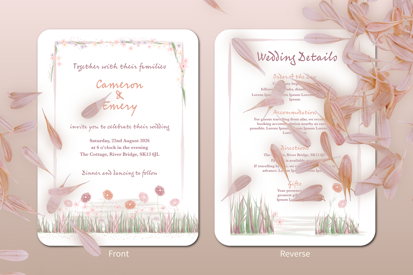 Garden Romance Wedding Invitation Card with Envelope - Pack of 10